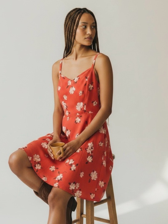 Brandless Dresses & Skirts - GAP SUNDRESS VINTAGE Red Floral Fit & Flare Adjustable Straps & Smocking at back
